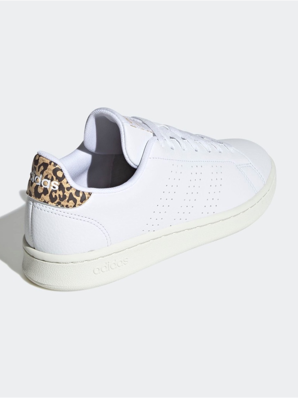 adidas White Leather Sneakers with Leopard Heel Accent